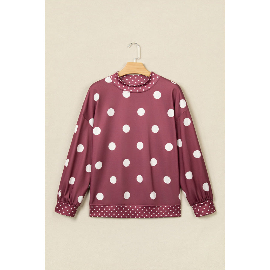 Red Polka Dot Print Contrast Detail Oversized Tunic Sweatshirt Tops/Sweatshirts & Hoodies