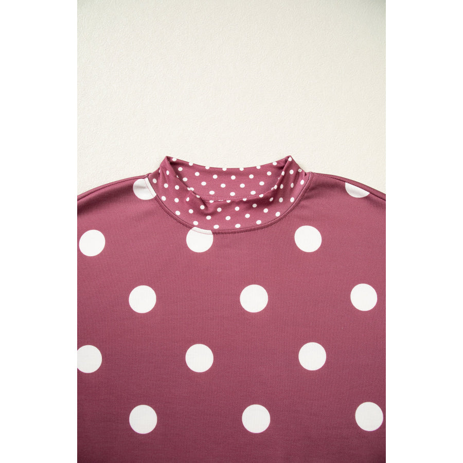 Red Polka Dot Print Contrast Detail Oversized Tunic Sweatshirt Tops/Sweatshirts & Hoodies