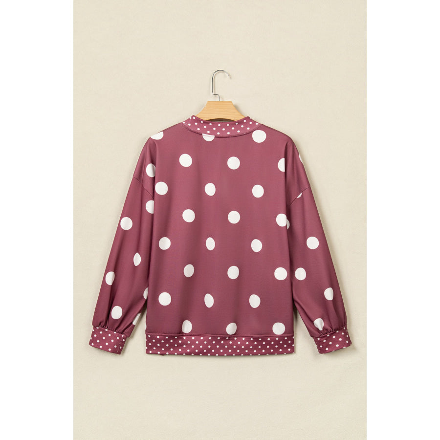 Red Polka Dot Print Contrast Detail Oversized Tunic Sweatshirt Tops/Sweatshirts & Hoodies
