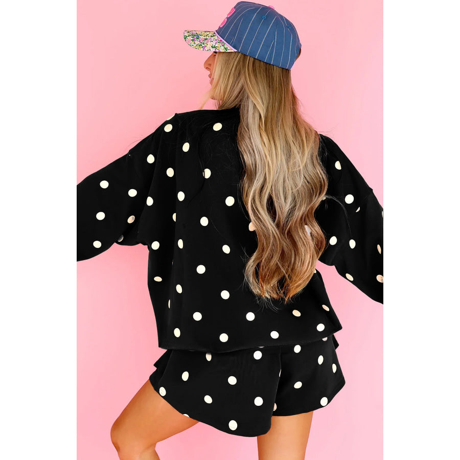 Red Polka Dot Raw Hem Relaxed Pullover Loose Skort Two Piece Set Sets/Two Dresses