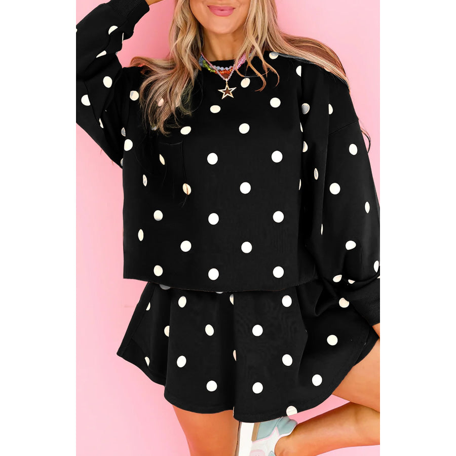 Red Polka Dot Raw Hem Relaxed Pullover Loose Skort Two Piece Set Sets/Two Dresses
