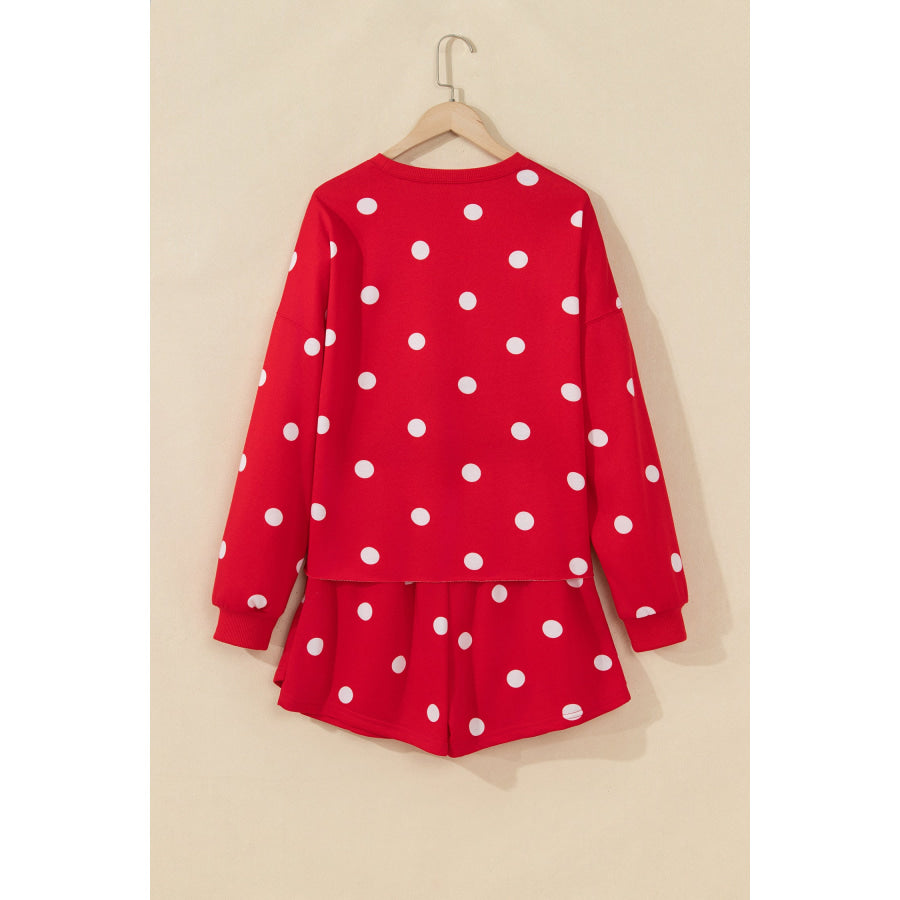 Red Polka Dot Raw Hem Relaxed Pullover Loose Skort Two Piece Set Sets/Two Dresses