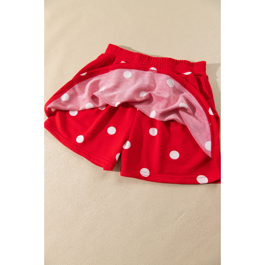 Red Polka Dot Raw Hem Relaxed Pullover Loose Skort Two Piece Set Sets/Two Dresses
