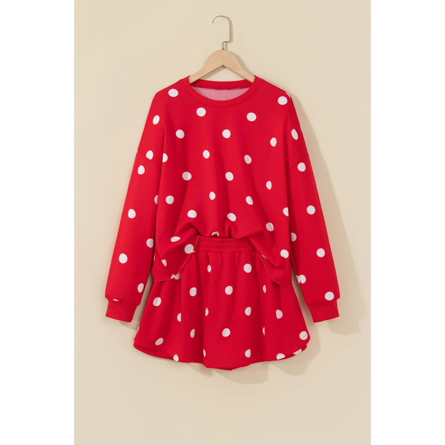 Red Polka Dot Raw Hem Relaxed Pullover Loose Skort Two Piece Set Sets/Two Dresses