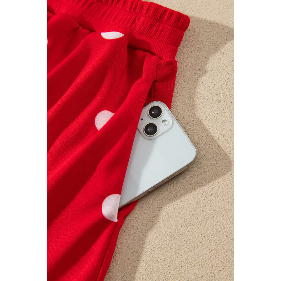 Red Polka Dot Raw Hem Relaxed Pullover Loose Skort Two Piece Set Sets/Two Dresses
