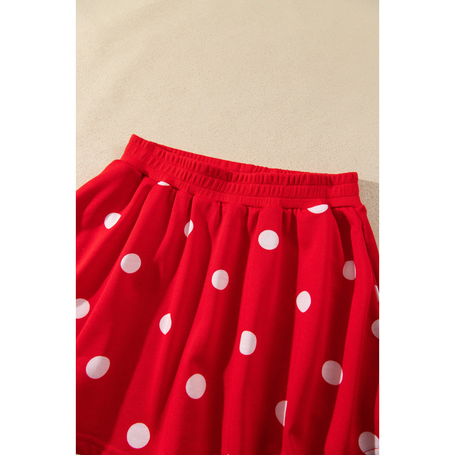 Red Polka Dot Raw Hem Relaxed Pullover Loose Skort Two Piece Set Sets/Two Dresses
