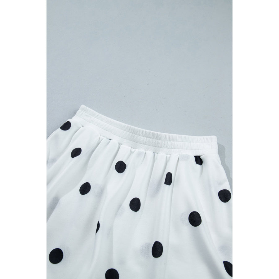 Red Polka Dot Raw Hem Relaxed Pullover Loose Skort Two Piece Set Sets/Two Dresses