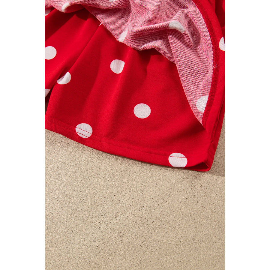 Red Polka Dot Raw Hem Relaxed Pullover Loose Skort Two Piece Set Sets/Two Dresses