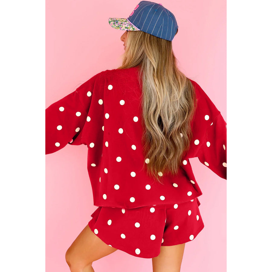 Red Polka Dot Raw Hem Relaxed Pullover Loose Skort Two Piece Set Sets/Two Dresses