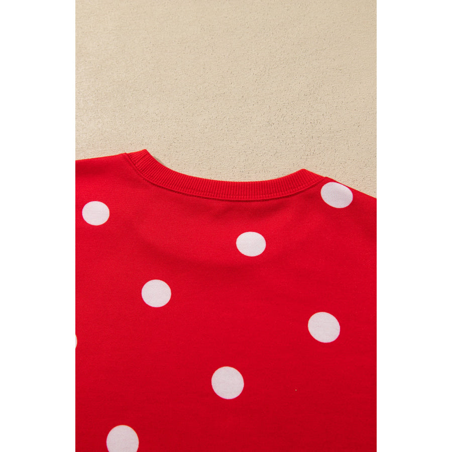 Red Polka Dot Raw Hem Relaxed Pullover Loose Skort Two Piece Set Sets/Two Dresses