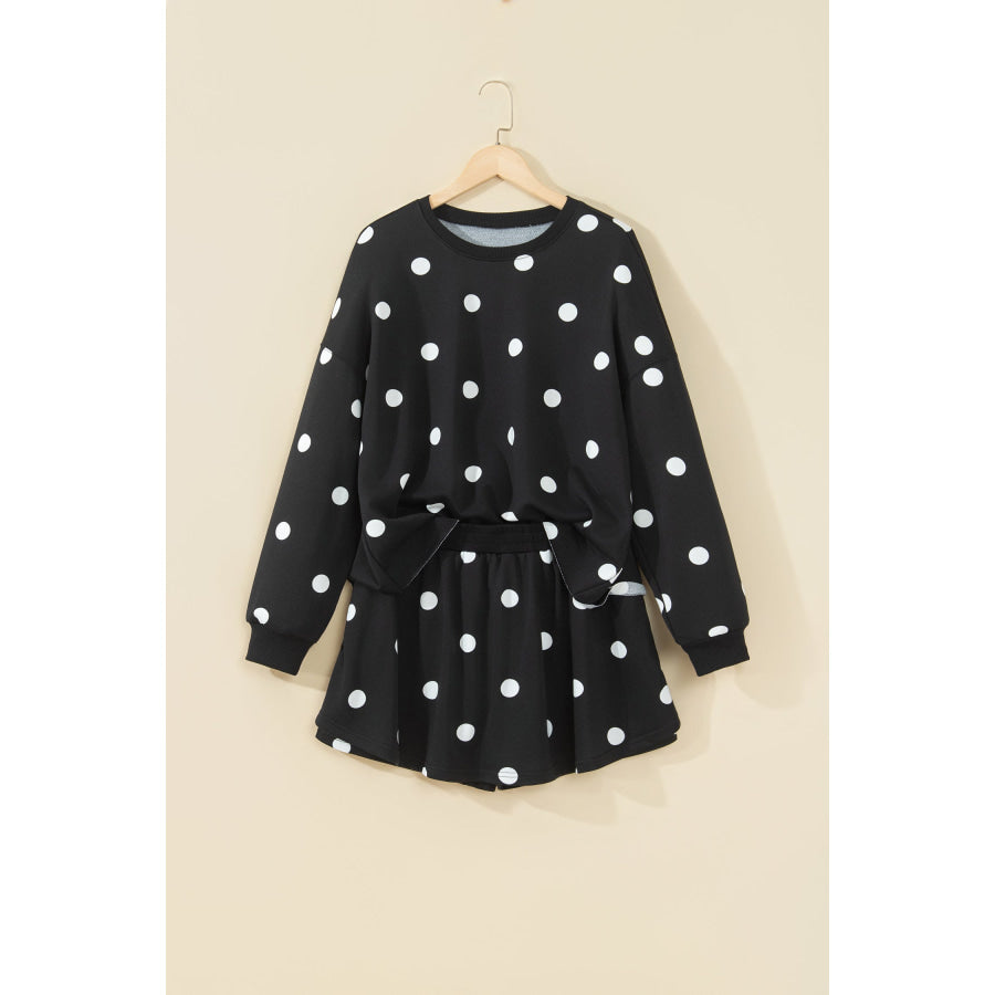 Red Polka Dot Raw Hem Relaxed Pullover Loose Skort Two Piece Set Sets/Two Dresses