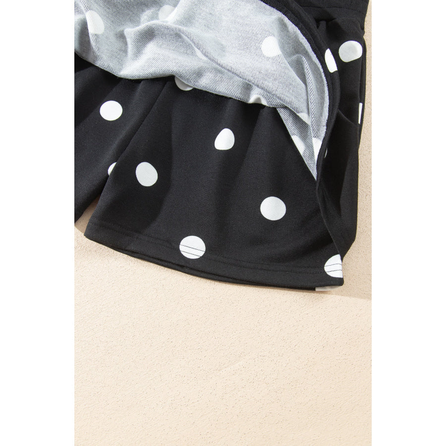 Red Polka Dot Raw Hem Relaxed Pullover Loose Skort Two Piece Set Sets/Two Dresses