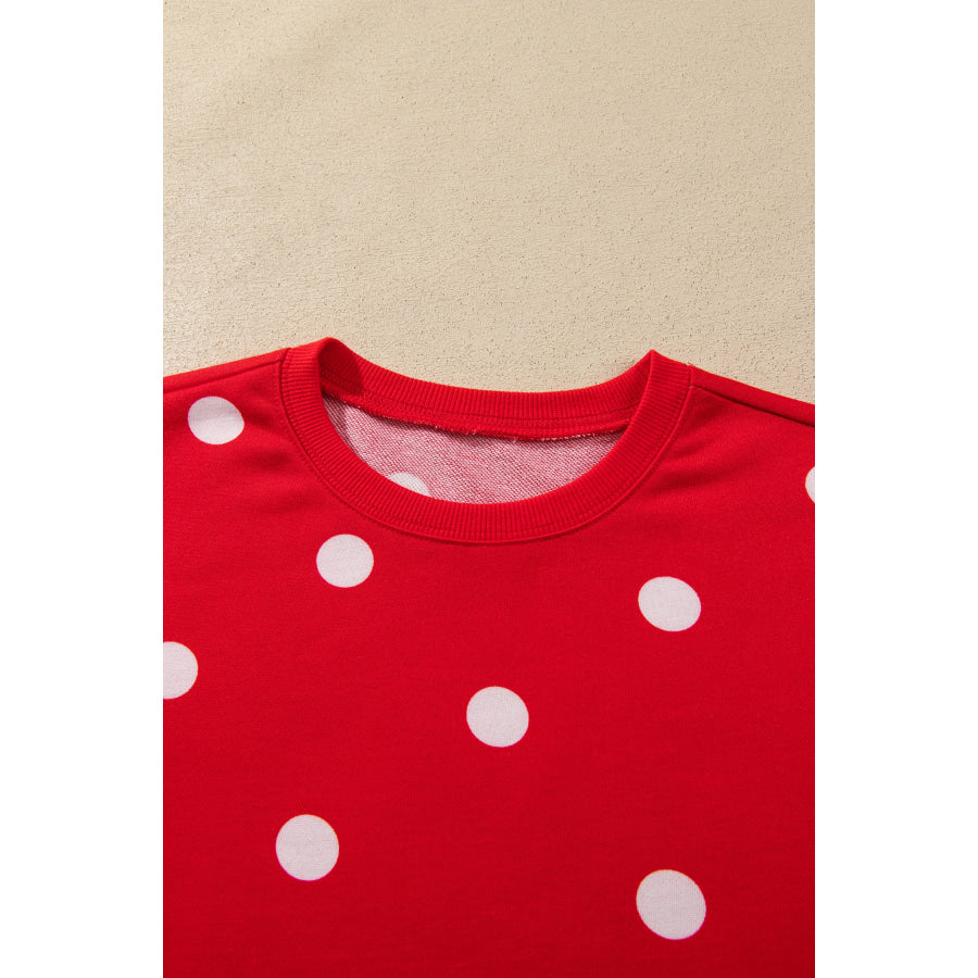 Red Polka Dot Raw Hem Relaxed Pullover Loose Skort Two Piece Set Sets/Two Dresses