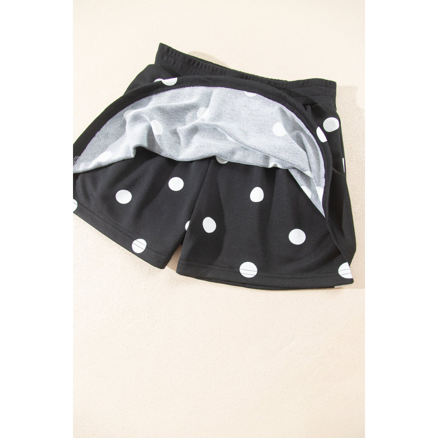 Red Polka Dot Raw Hem Relaxed Pullover Loose Skort Two Piece Set Sets/Two Dresses