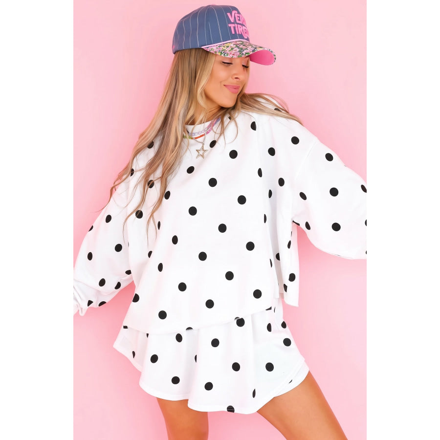 Red Polka Dot Raw Hem Relaxed Pullover Loose Skort Two Piece Set Sets/Two Dresses
