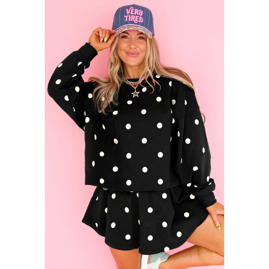 Red Polka Dot Raw Hem Relaxed Pullover Loose Skort Two Piece Set Sets/Two Dresses