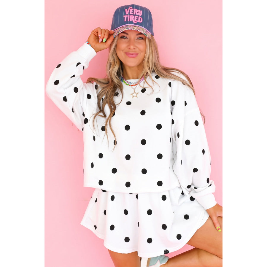 Red Polka Dot Raw Hem Relaxed Pullover Loose Skort Two Piece Set Sets/Two Dresses