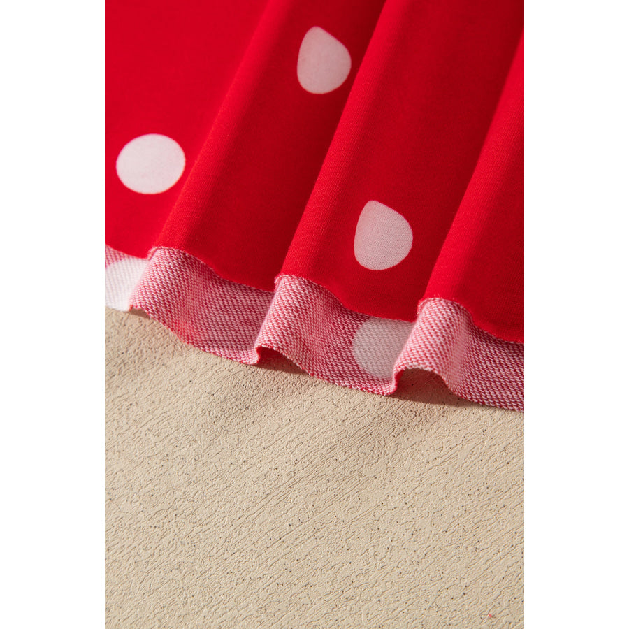 Red Polka Dot Raw Hem Relaxed Pullover Loose Skort Two Piece Set Sets/Two Dresses