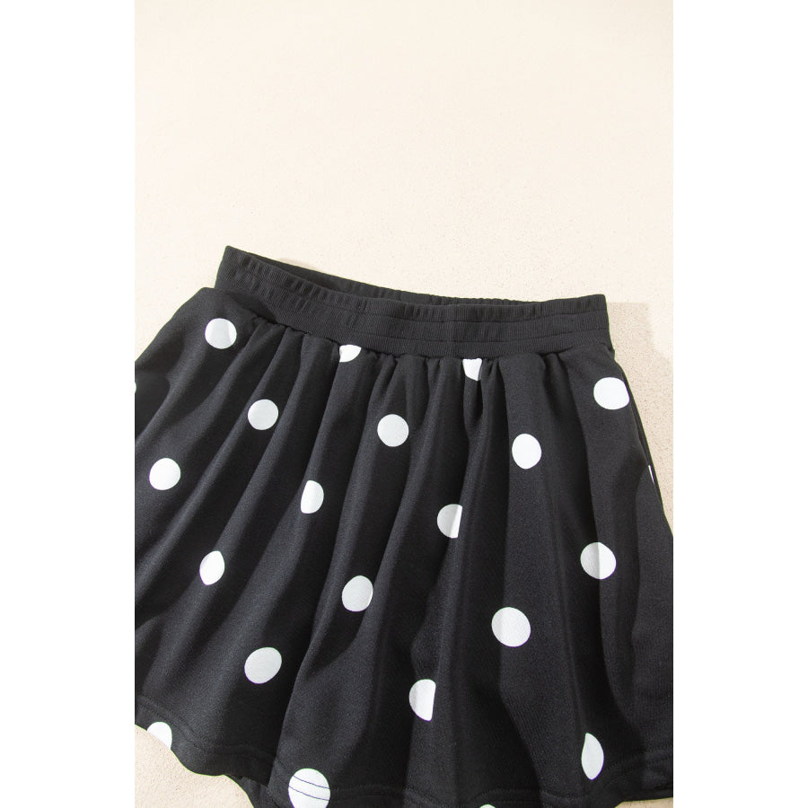 Red Polka Dot Raw Hem Relaxed Pullover Loose Skort Two Piece Set Sets/Two Dresses