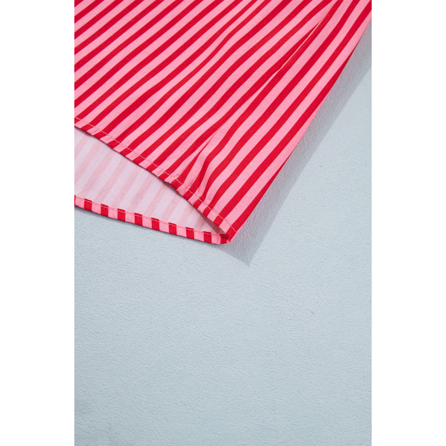 Red Stripe Button-Up Shirt Long Sleeve Patch Pocket Casual Shirt Tops/Blouses & Shirts