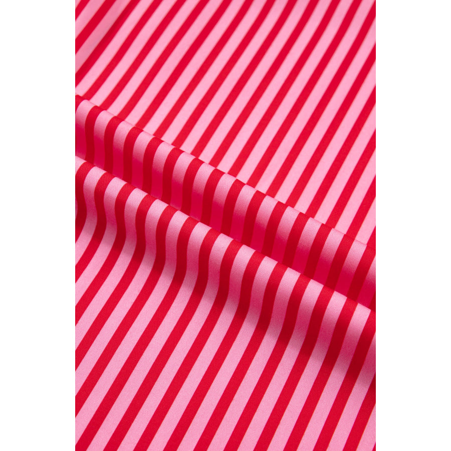 Red Stripe Button-Up Shirt Long Sleeve Patch Pocket Casual Shirt Tops/Blouses & Shirts