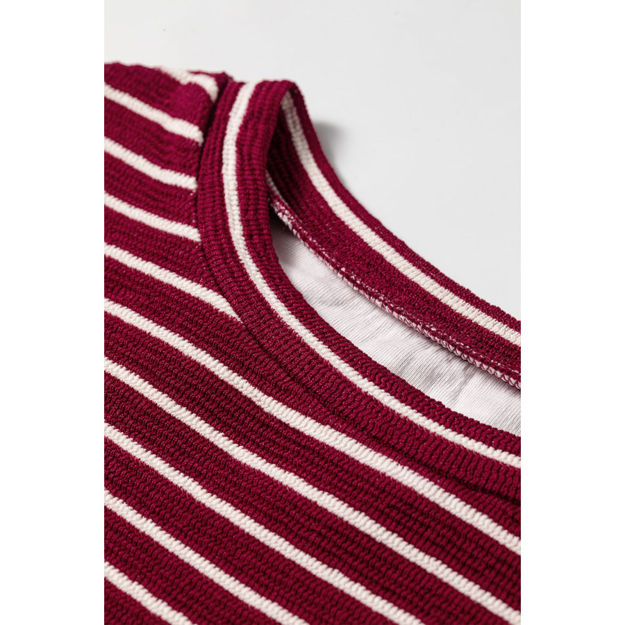 Red Stripe Drop Shoulder Long Sleeve Top Tops/Long Tops