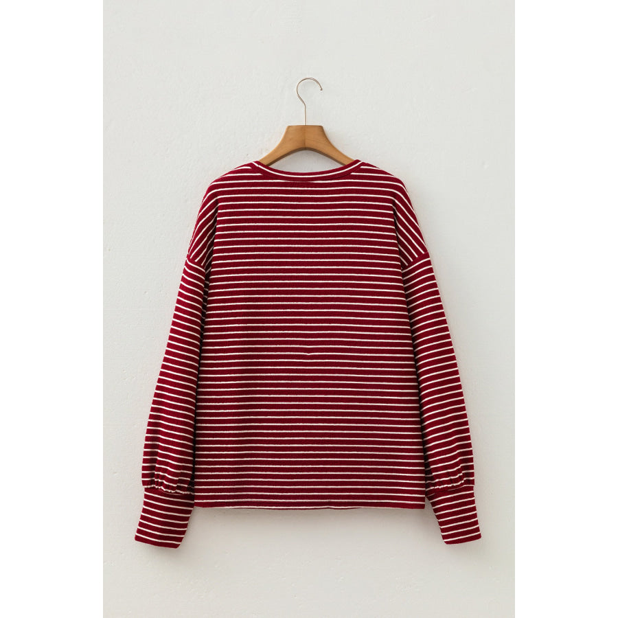 Red Stripe Drop Shoulder Long Sleeve Top Tops/Long Tops