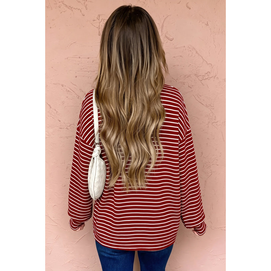 Red Stripe Drop Shoulder Long Sleeve Top Tops/Long Tops