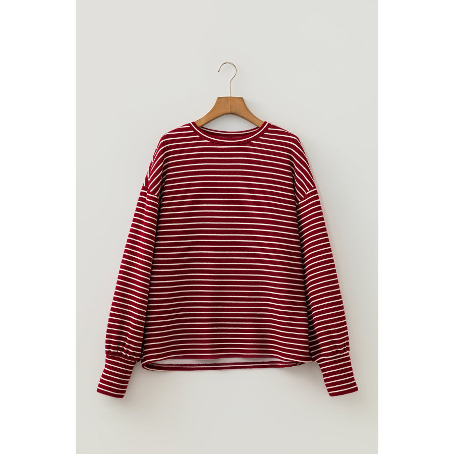 Red Stripe Drop Shoulder Long Sleeve Top Tops/Long Tops
