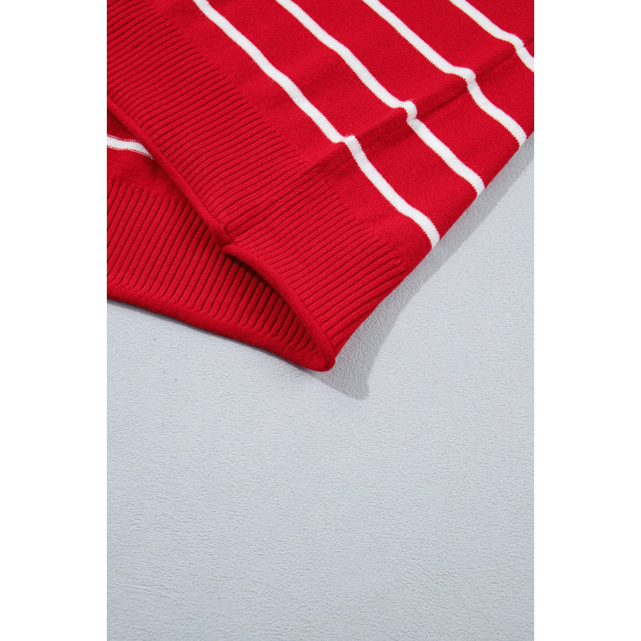 Red Stripe Dropped Shoulder Half Sleeve Relaxed Knit Sweater Sweaters & Cardigans/Short
