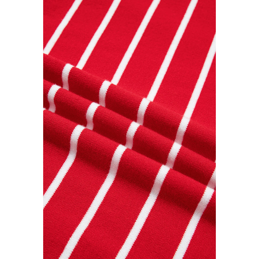 Red Stripe Dropped Shoulder Half Sleeve Relaxed Knit Sweater Sweaters & Cardigans/Short