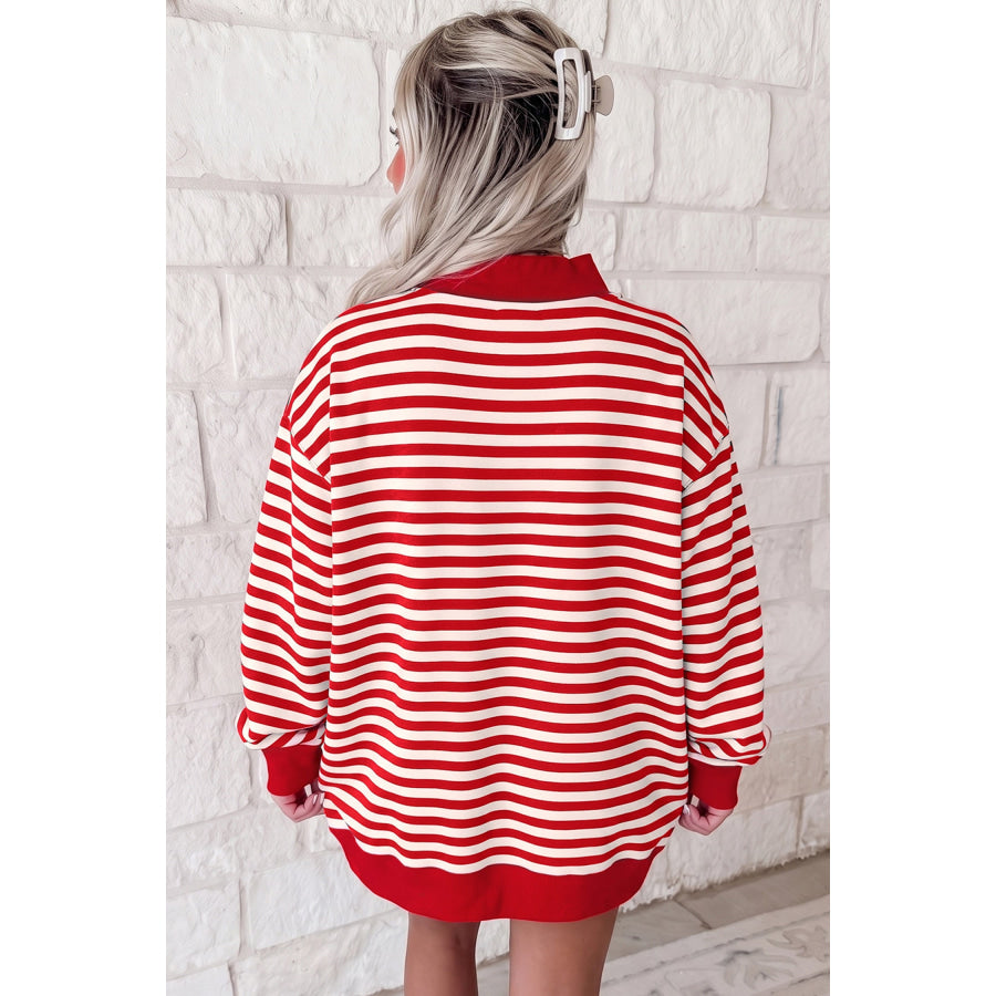 Red Stripe Plus Size MERRY Festive Letter Embroidery Patched Graphic Pullover Sweatshirt / 1X Size/Plus Sweatshirts & Hoodies