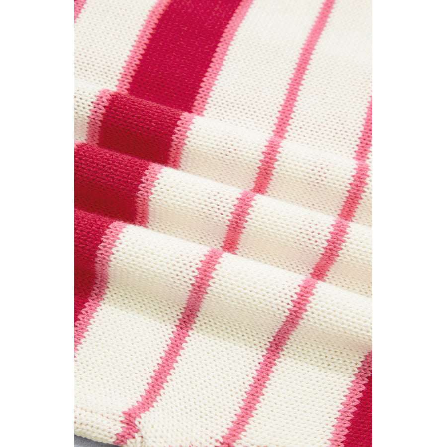 Red Stripe V Neck Long Sleeve Regular Fit Cardigan Sweaters & Cardigans/Cardigans