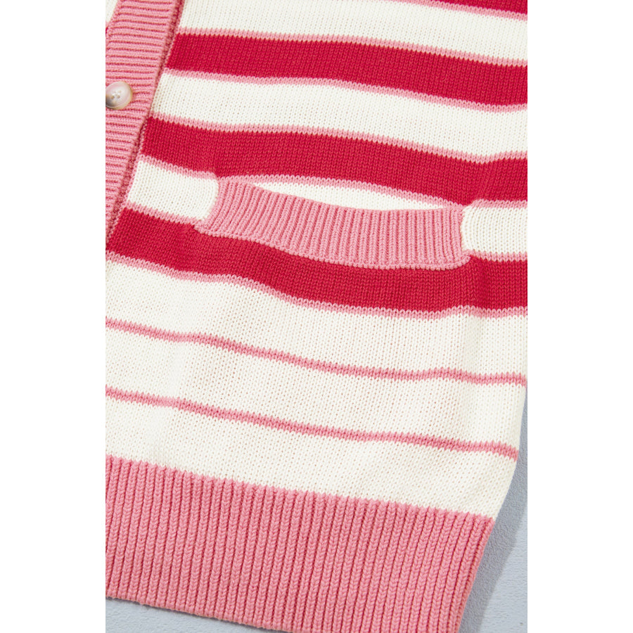 Red Stripe V Neck Long Sleeve Regular Fit Cardigan Sweaters & Cardigans/Cardigans