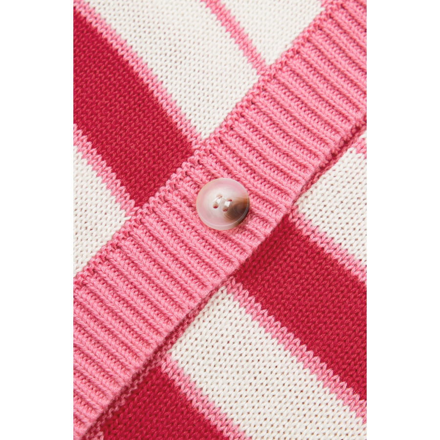 Red Stripe V Neck Long Sleeve Regular Fit Cardigan Sweaters & Cardigans/Cardigans