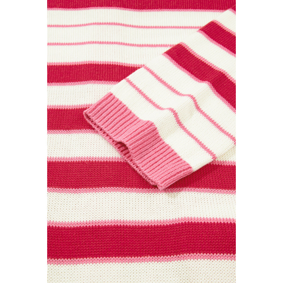 Red Stripe V Neck Long Sleeve Regular Fit Cardigan Sweaters & Cardigans/Cardigans