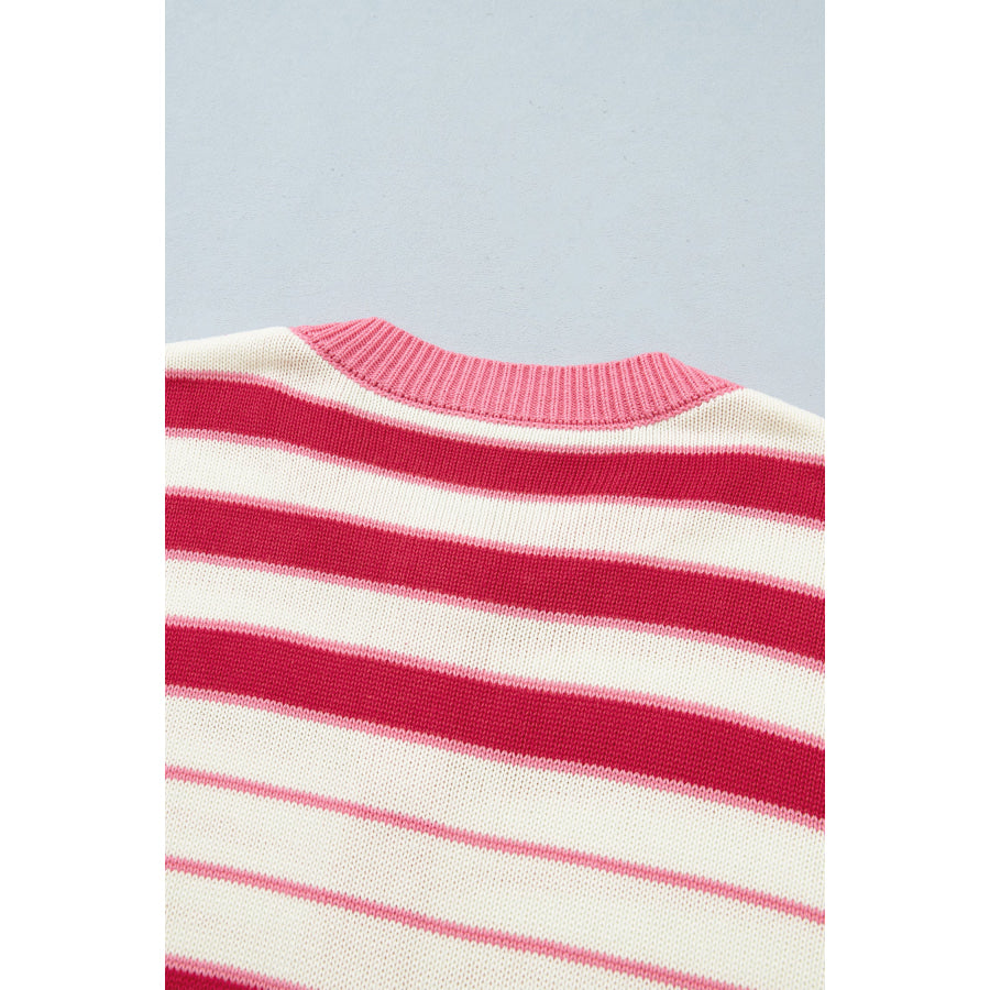 Red Stripe V Neck Long Sleeve Regular Fit Cardigan Sweaters & Cardigans/Cardigans