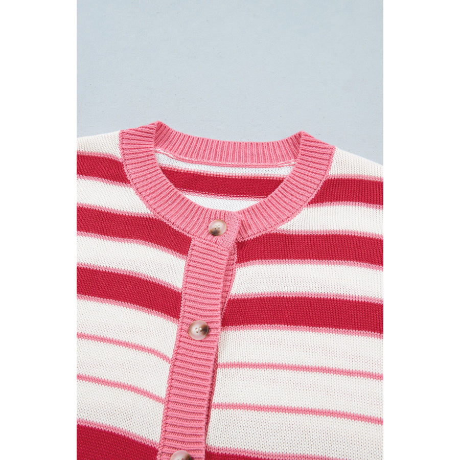 Red Stripe V Neck Long Sleeve Regular Fit Cardigan Sweaters & Cardigans/Cardigans