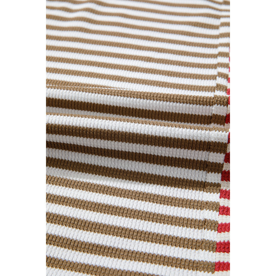 Red Striped Colorblock V Neck Long Sleeve Top Tops/Long Tops