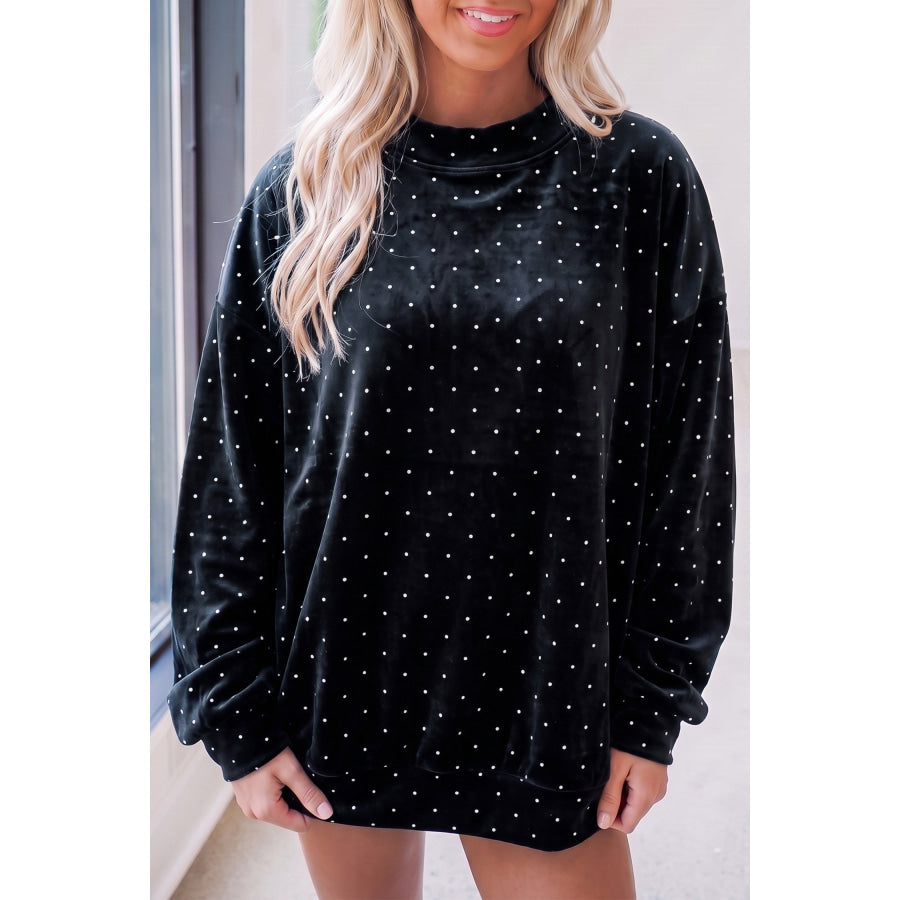 Red Velvet Polka Dot High Neck Tunic Pullover Sweatshirt Black / S Tops/Sweatshirts & Hoodies