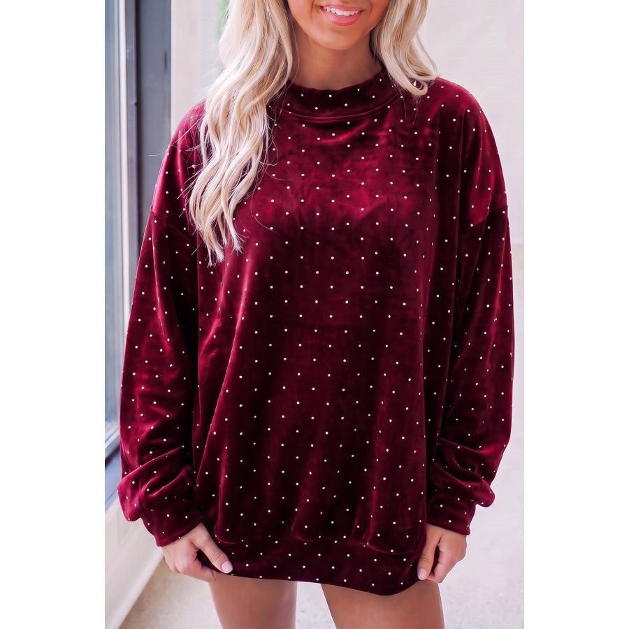 Red Velvet Polka Dot High Neck Tunic Pullover Sweatshirt / S Tops/Sweatshirts & Hoodies