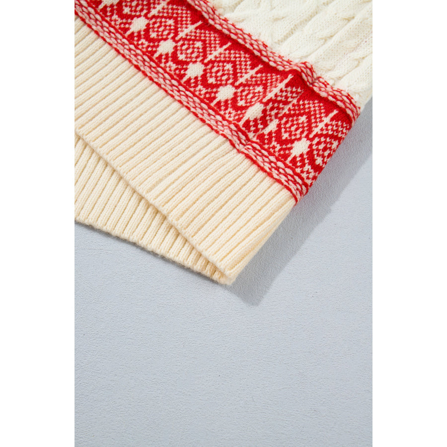 Red Western Print Round Neck Long Sleeve Shift Sweater Sweaters & Cardigans/Sweaters