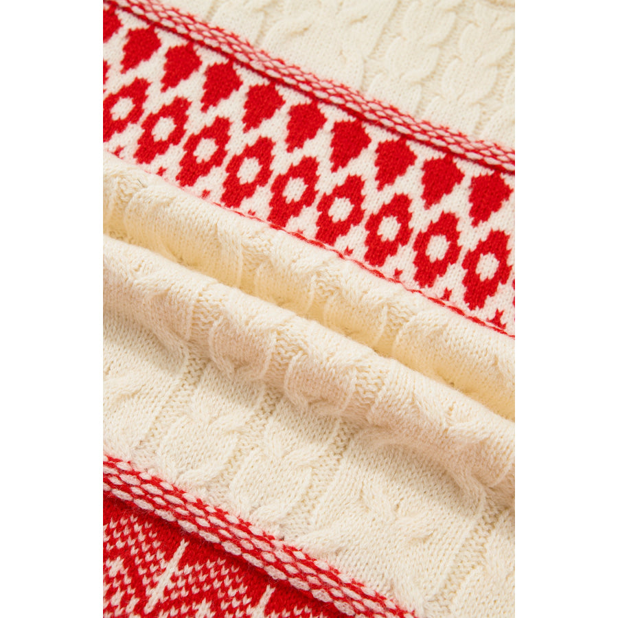 Red Western Print Round Neck Long Sleeve Shift Sweater Sweaters & Cardigans/Sweaters