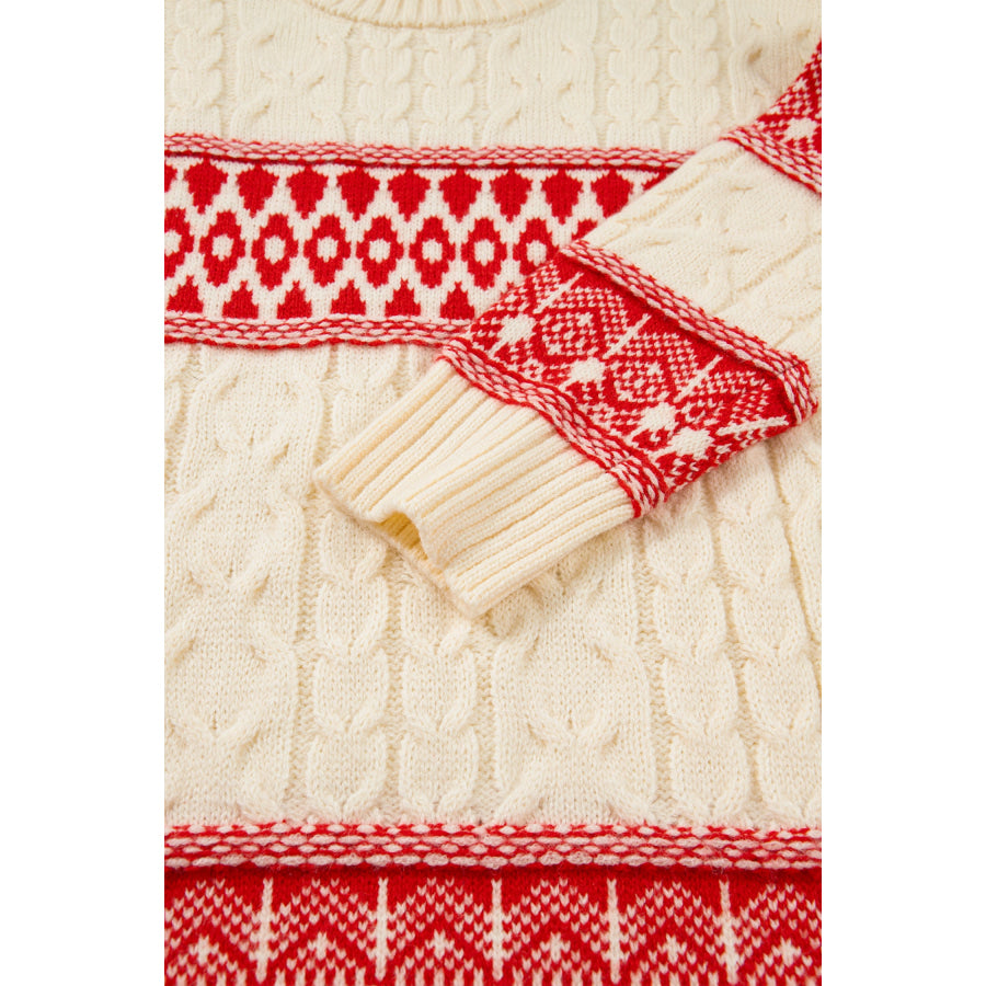 Red Western Print Round Neck Long Sleeve Shift Sweater Sweaters & Cardigans/Sweaters