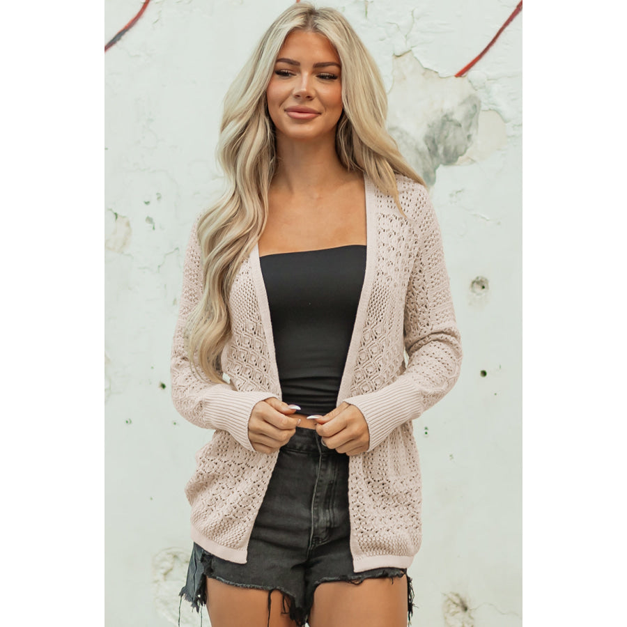 Redwood Burl Mix Pattern Hollowed Knit Open Front Cardigan Jet Stream / S / 55% Acrylic + 45% Cotton Sweaters & Cardigans/Cardigans