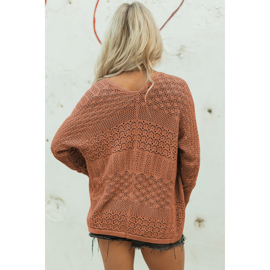 Redwood Burl Mix Pattern Hollowed Knit Open Front Cardigan Sweaters & Cardigans/Cardigans