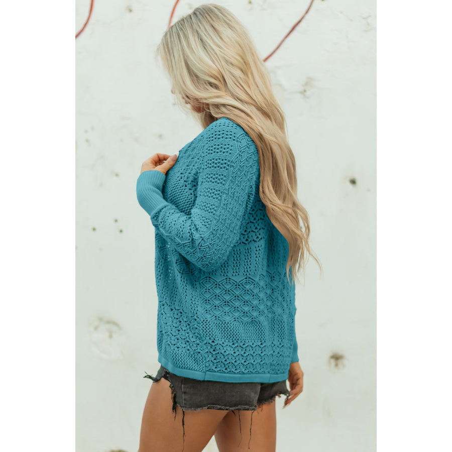 Redwood Burl Mix Pattern Hollowed Knit Open Front Cardigan Sweaters & Cardigans/Cardigans