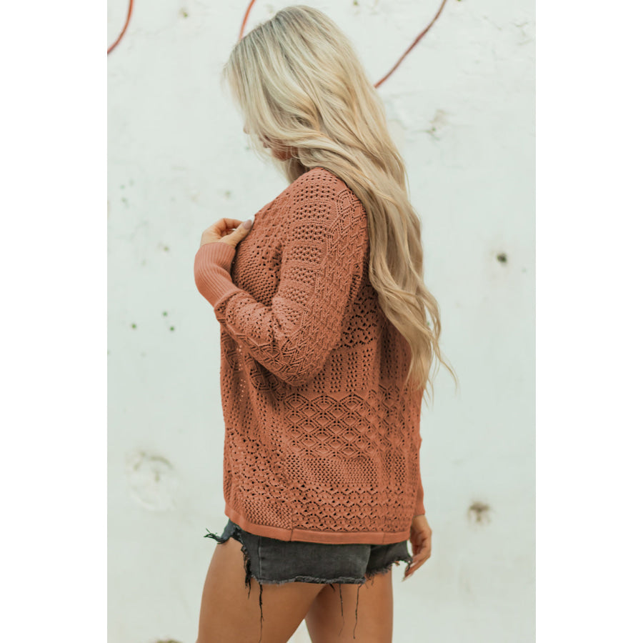 Redwood Burl Mix Pattern Hollowed Knit Open Front Cardigan Sweaters & Cardigans/Cardigans