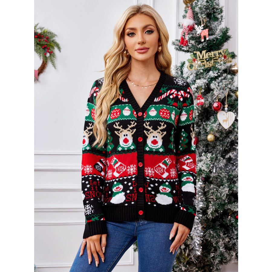 Reindeer Button Up Long Sleeve Cardigan Apparel and Accessories