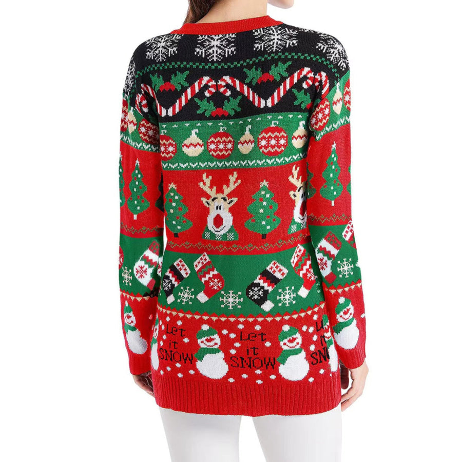 Reindeer Button Up Long Sleeve Cardigan Apparel and Accessories